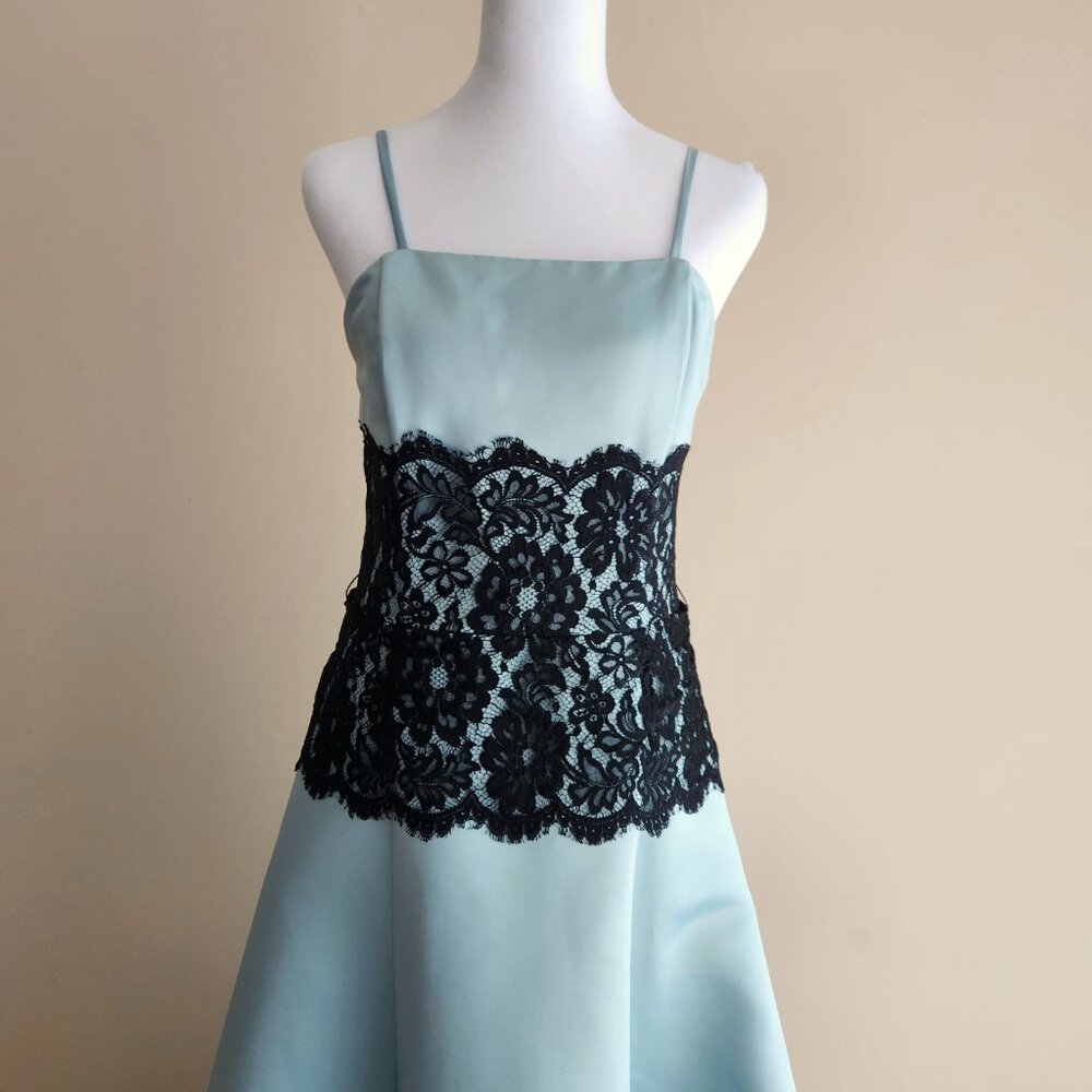 Jessica McClintock Mint Green Satin Formal Dress Black Lace Waist Size 10 - Picture 2 of 6